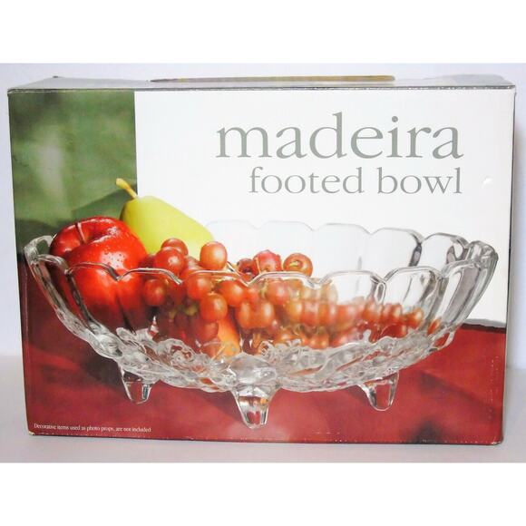 Madeira Indiana Glass Footed Bowl 12.5" Serving Dish Holiday Fruit Salad New Box - Picture 5 of 5